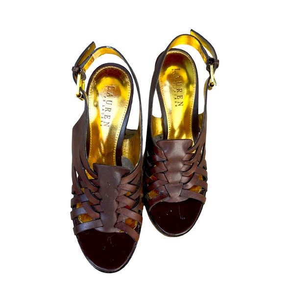 Polo Ralph Lauren Shoes - RALPH LAUREN SHAINA Brown
Gold Leather Strappy Heeled Sandals Pumps Size 7B
